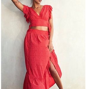 Free People Pretty Dayz Set in Red with Polka Dots